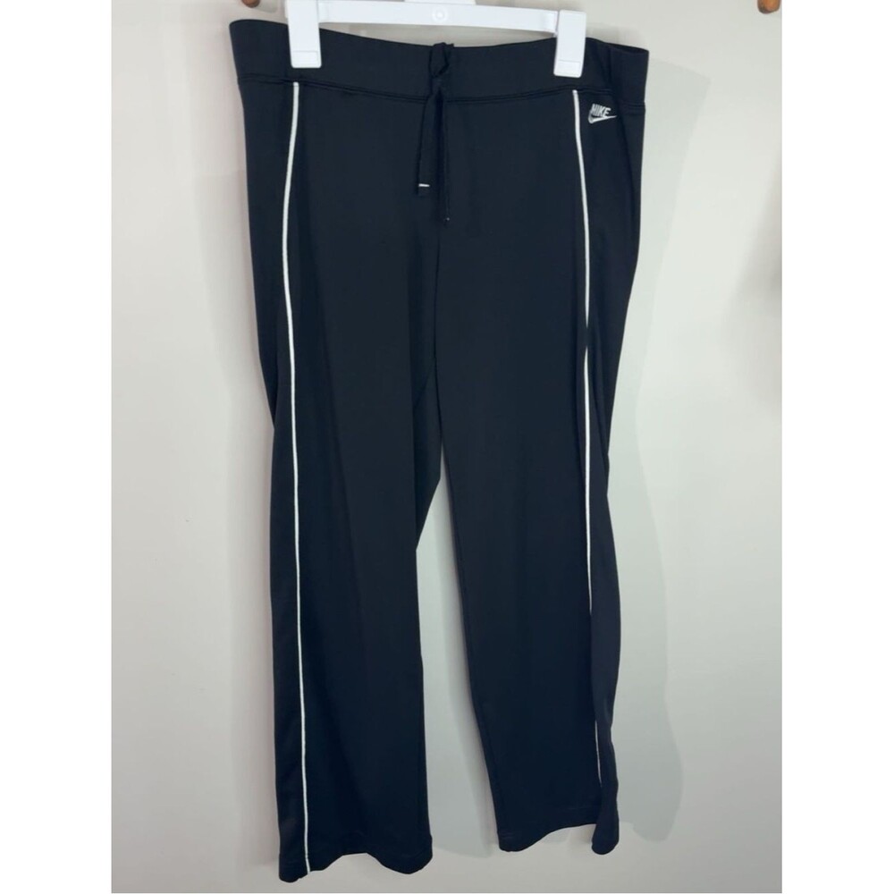 Nike Vintage Black Y2K Flare Track Pants White Piping Trim Women's Large